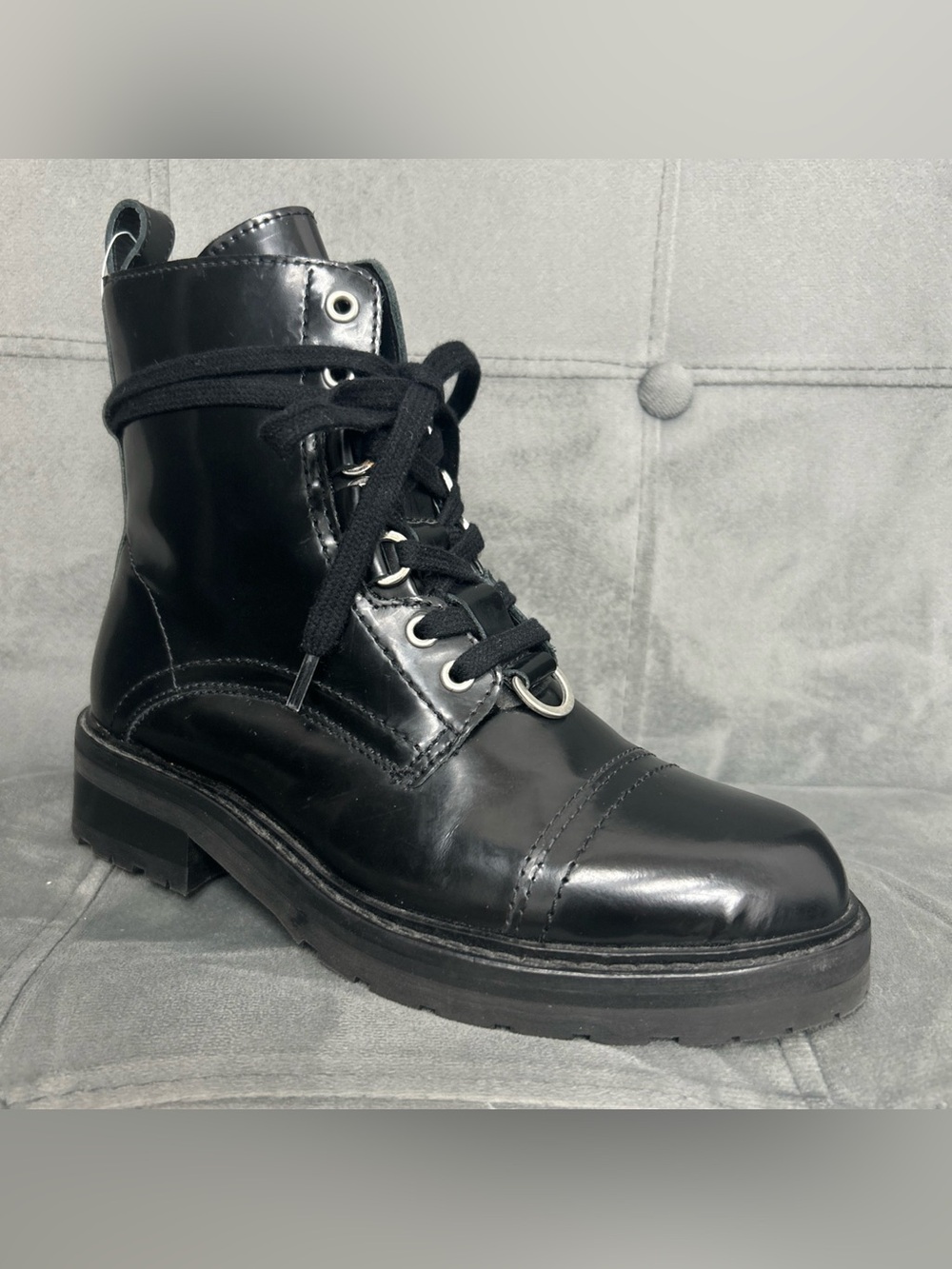 ALLSAINTS ALL SAINTS LIRA HIKER LEATHER BOOTS MOTO COMBAT CHUNKY BLACK 35 US 5